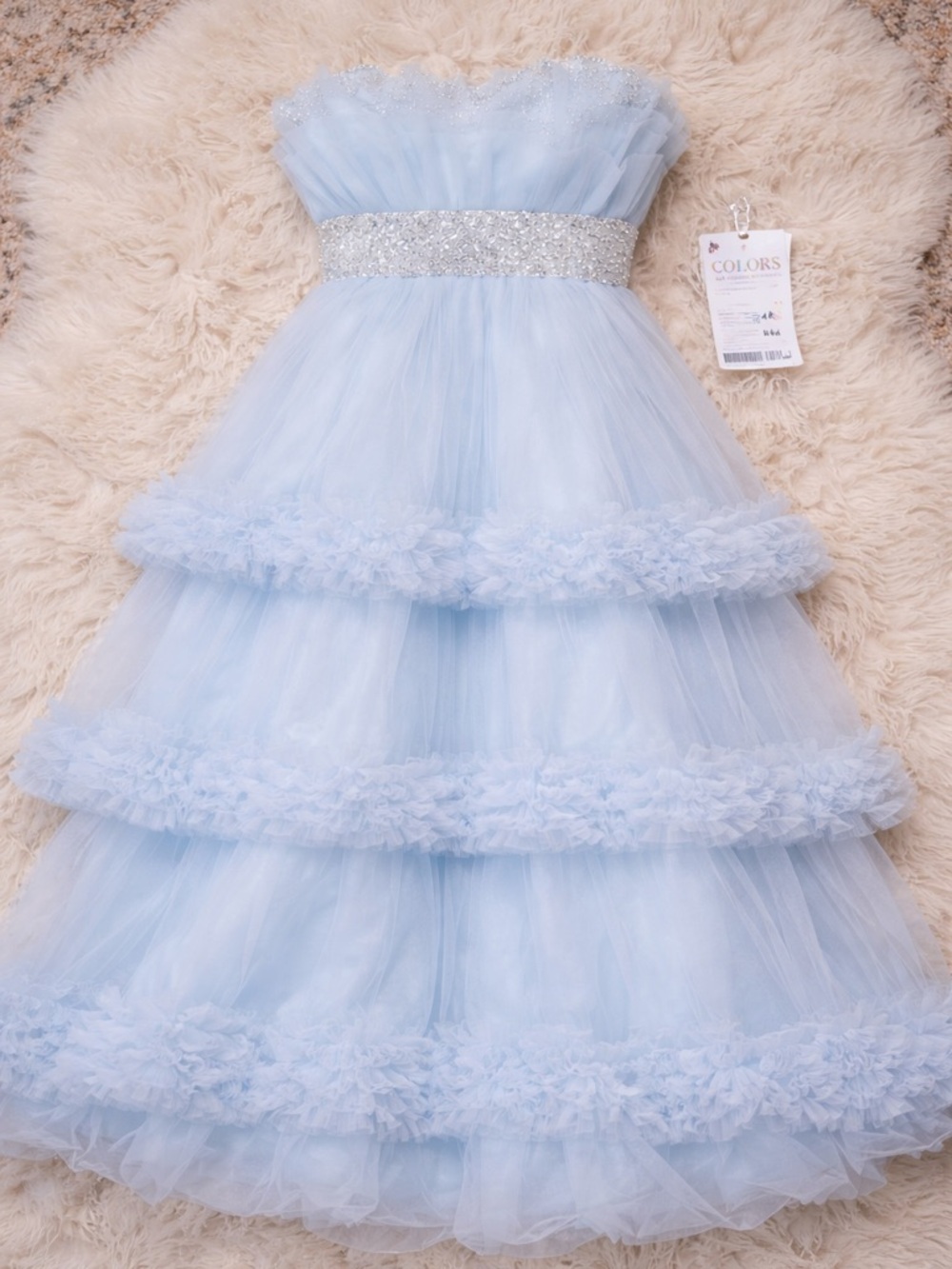 Colors Blue Tiered Tulle Strapless Gown NWT Size 2 Dress Luxurious Formal